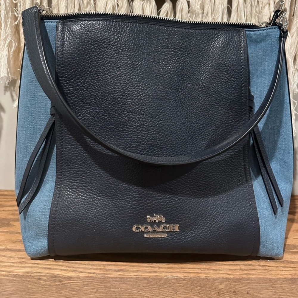 NWOT Denim Coach Marlon bag and Denim LONG ZIP AROUND WALLET set